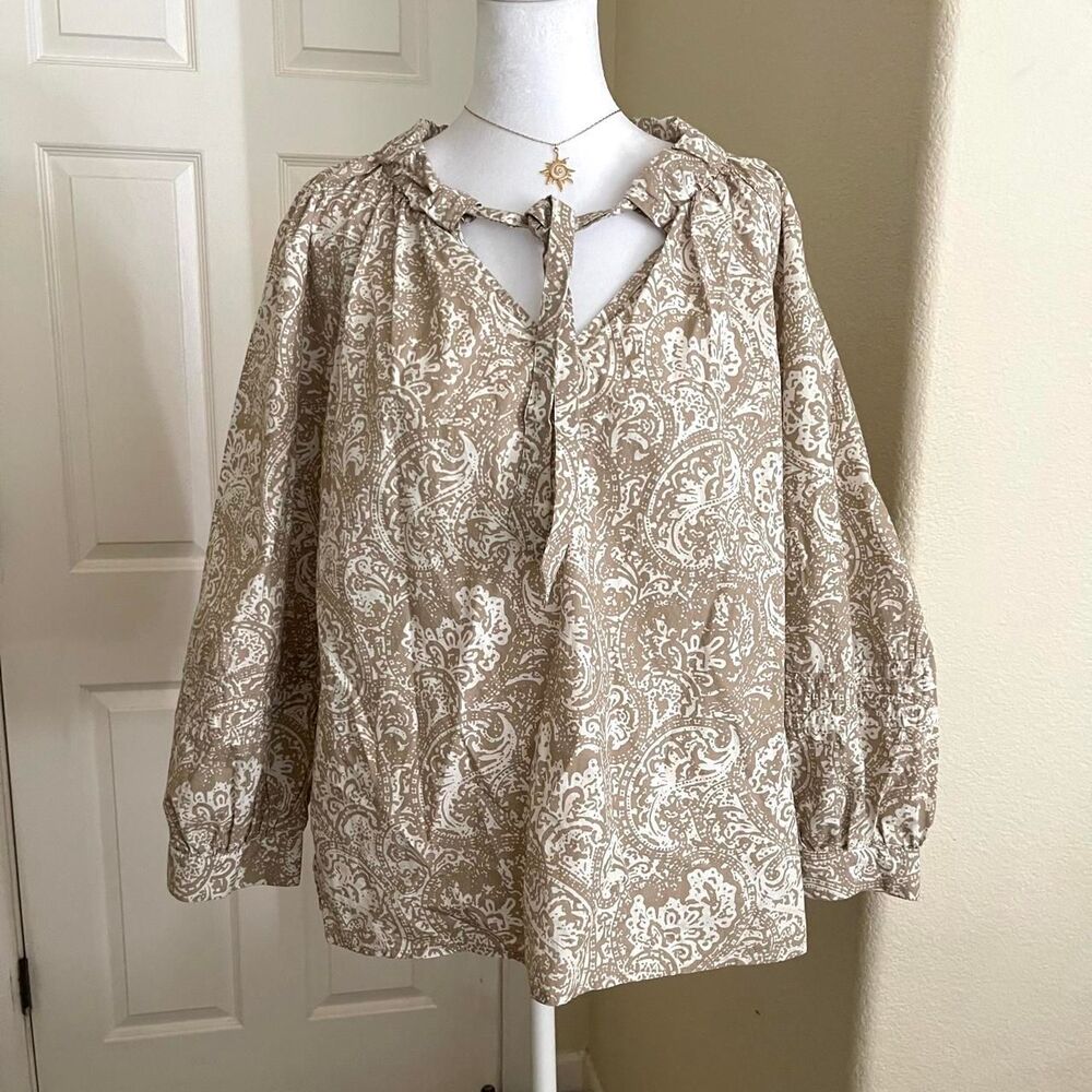 100% cotton beige/cream peasant blouse - size medium